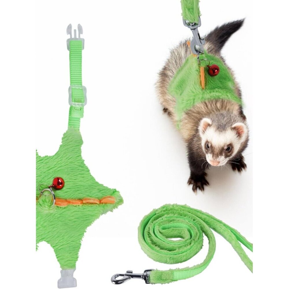 Green Dinosaur Ferret Harness Leash Set with Bell